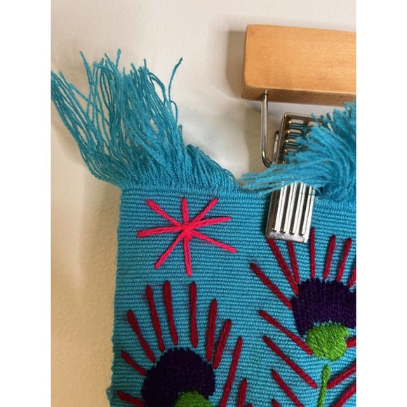 Mexican Hand Embroidered Tapestry Colorful Peacock Flowers Table Runner 64x17 - Picture 6 of 7